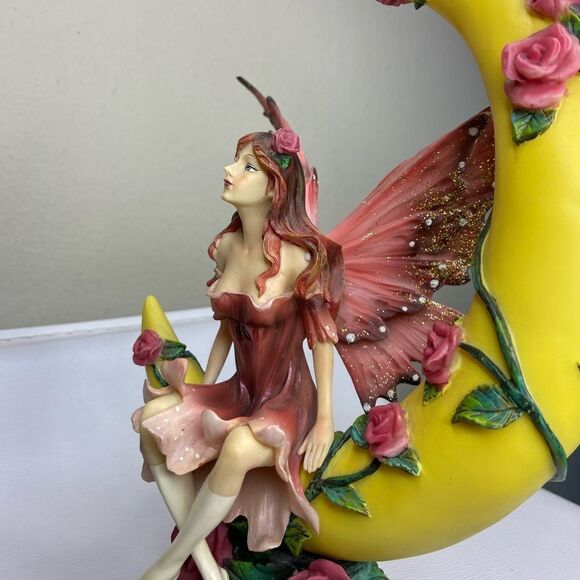 Rare! Diamond Select Fairie with Pink Wings on Quarter Moon 10"  Statue Roses - Picture 4 of 11